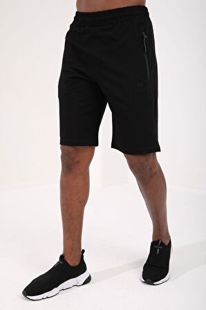 Siyah Gizli Fermuar Arka Cepli Bağcıklı Standart Kalıp Erkek Şort - 81136 | S