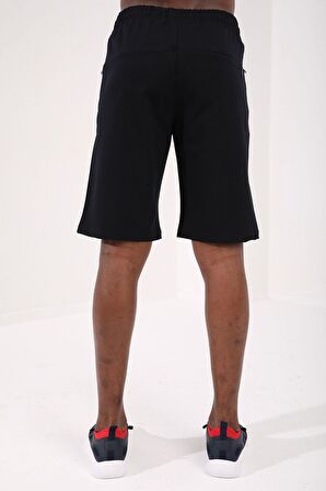 Lacivert Gizli Fermuar Arka Cepli Bağcıklı Standart Kalıp Erkek Şort - 81136 | S