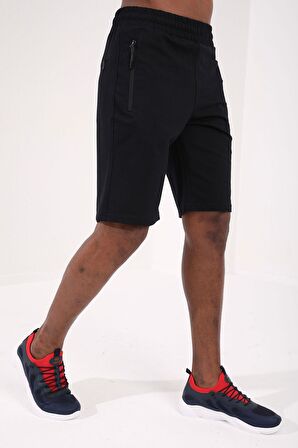 Lacivert Gizli Fermuar Arka Cepli Bağcıklı Standart Kalıp Erkek Şort - 81136 | S