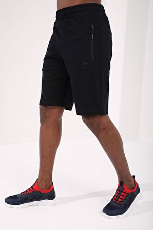 Lacivert Gizli Fermuar Arka Cepli Bağcıklı Standart Kalıp Erkek Şort - 81136 | S