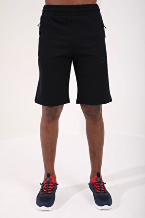 Lacivert Gizli Fermuar Arka Cepli Bağcıklı Standart Kalıp Erkek Şort - 81136 | S