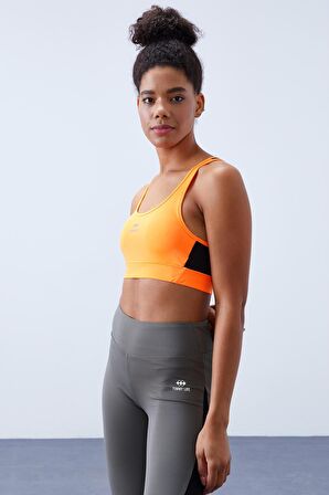 Tommy Life Neon Oranj Çapraz Sırt Detaylı Slim Fit U Yaka Pedli Kadın Spor Büstiyer - 97121 | L