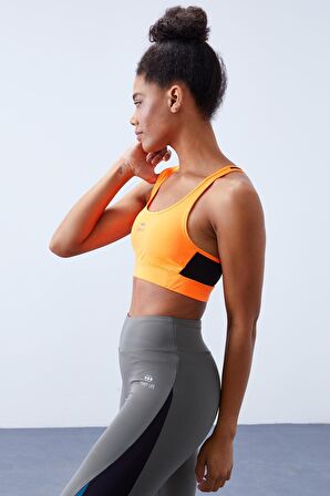 Tommy Life Neon Oranj Çapraz Sırt Detaylı Slim Fit U Yaka Pedli Kadın Spor Büstiyer - 97121 | L