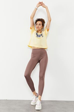 Gül Kurusu Yüksek Bel Streç Slim Fit Dar Paça Kadın Tayt - 94545 | XL