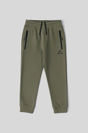 Haki Fermuarlı Standart Fit İnce Erkek Çocuk Eşofman Alt - 64042