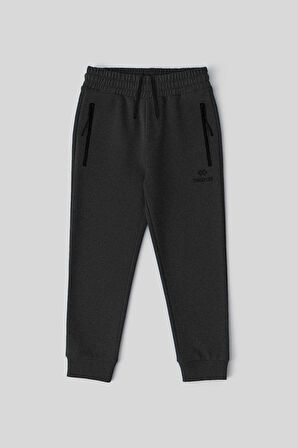Antrasit Melanj Erkek Çocuk Jogger Fermuarlı Cep Standart Kalıp Manşetli Eşofman Alt - 64042