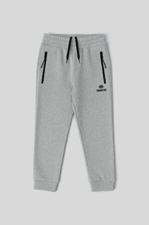 Gri Melanj Erkek Çocuk Jogger Fermuarlı Cep Standart Kalıp Manşetli Eşofman Alt - 64042