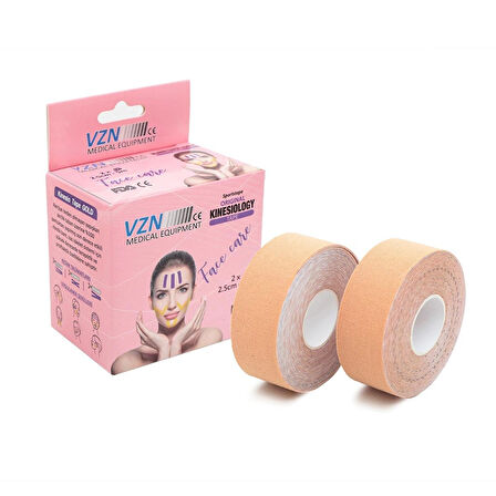 VZN Facetape Yüz Germe ve Kırışıklık Rehabilitasyon Bandı | Hipoalerjenik | %100 Pamuk | 2 Adet | 2,5 cm x 5 m