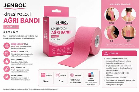 Jenbol Kinesiology Tape Ağrı Bandı Pembe 5 cm x 5 m