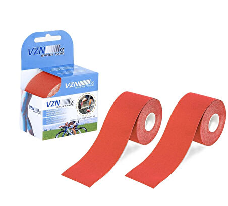 VZN | Spor Terapi – Kinezyo Bandı | 5m x 5cm | Suya Dayanıklı, Esnek Kas Desteği | Kırmızı (2 Kutu Gönderilir)