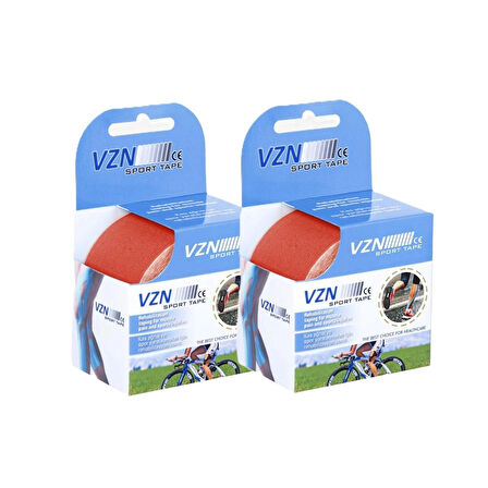 VZN | Spor Terapi – Kinezyo Bandı | 5m x 5cm | Suya Dayanıklı, Esnek Kas Desteği | Kırmızı (2 Kutu Gönderilir)