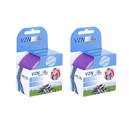 VZN Spor Terapi – Kinezyo Bandı | 5m x 5cm | Suya Dayanıklı, Esnek Kas Desteği | Mor (2 Kutu Gönderilir)