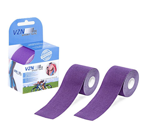 VZN Spor Terapi – Kinezyo Bandı | 5m x 5cm | Suya Dayanıklı, Esnek Kas Desteği | Mor (2 Kutu Gönderilir)