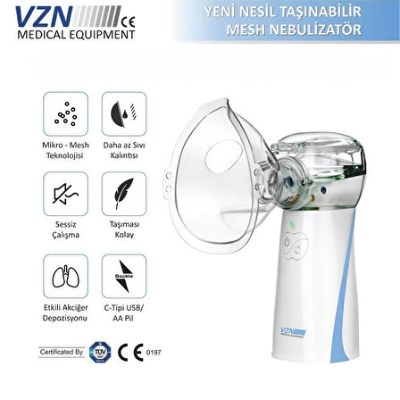 VZN LTN200 Yeni Nesil Kademeli Ultra Sessiz Şarjlı Mesh Nebulizatör