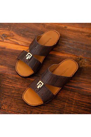 Tamer Tanca Erkek Hakiki Deri Kahverengi Günlük Terlik 374 3100 ERK TRLK Y19 KAHVE