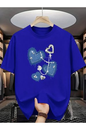 Unisex Kalp Baskılı Tasarım Tshirt