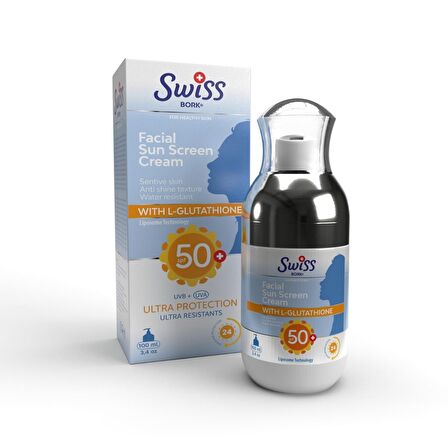 Swiss Sun Screen 50+ Faktör Leke Karşıtı Tüm Cilt Tipleri İçin Renksiz Yüz Güneş Koruyucu Krem 100 ml