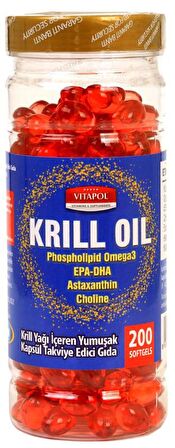 Vitapol Krill Oil Phospholipid 200 Yumuşak Kapsül Omega 3 Epa Dha Astaxanthin Choline