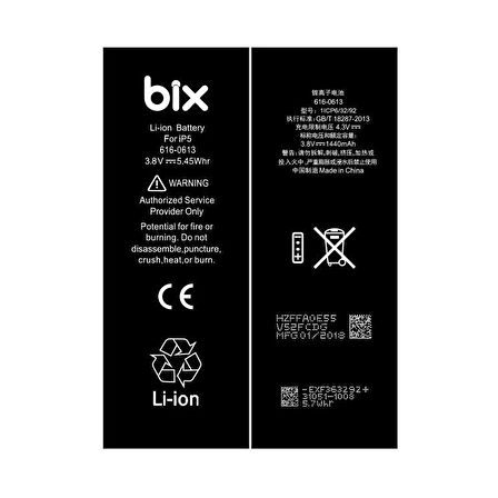 Bix Apple iPhone 5 için 1440mAh Batarya Pil ( Apple Uyumludur.)