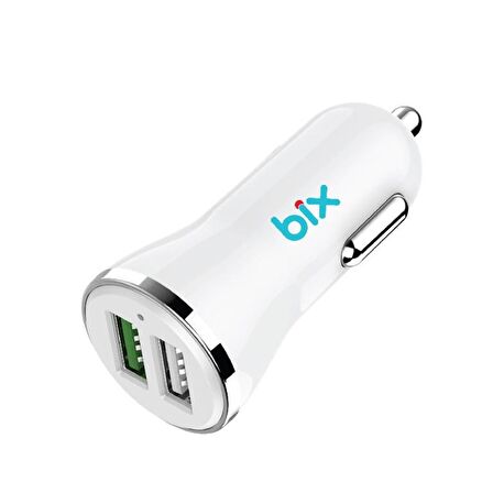 Bix Çift USB Çıkışlı QC 3.0 Araç Şarj Cihazı Beyaz