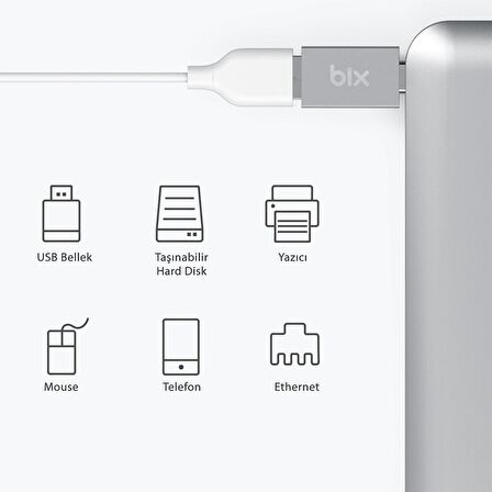 Bix ADP-04 Type-C to Micro USB ve USB-A 3.0 Çevirici Dönüştürücü Adaptör