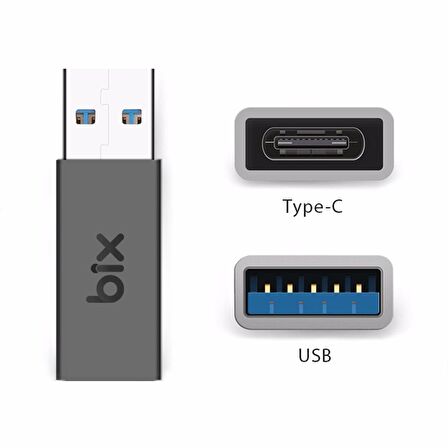 Bix ADP-03 USB-A 3.0 to Type-C 5A Hızlı Şarj Destekli Çevirici Dönüştürücü Adaptör