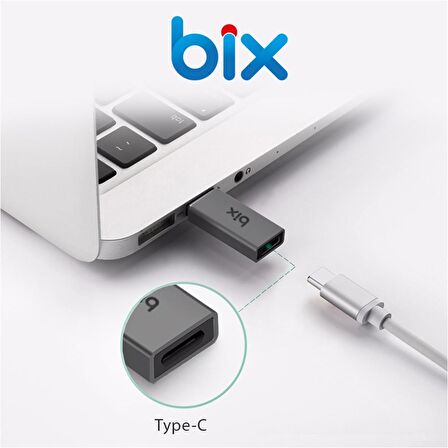 Bix ADP-03 USB-A 3.0 to Type-C 5A Hızlı Şarj Destekli Çevirici Dönüştürücü Adaptör