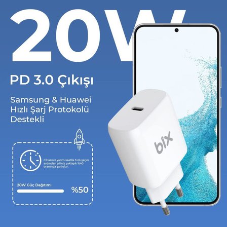 Bix BX-PD20TA 20 W Hızlı Şarj Adaptörü - Outlet