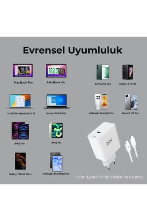 Bix BX-UC65WFTA 2 m Type-C Kablolu Hızlı Şarj Aleti -OUTLET