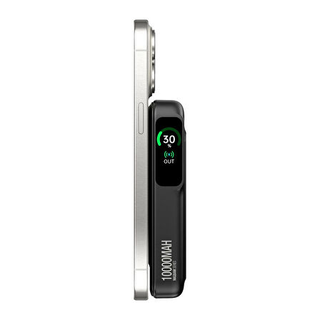 Bix TPB16 10.000 mAh OLED Ekranlı Manyetik Kablosuz Powerbank 20W PD Hızlı Şarj ve 15W MagSafe Siyah