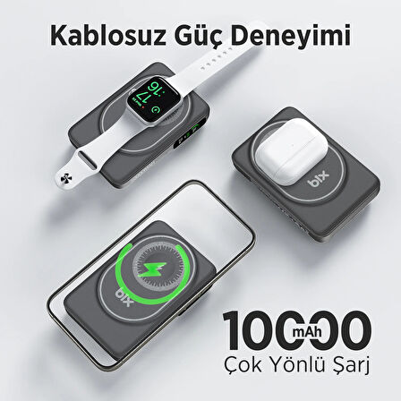 Bix TPB16 10.000 mAh OLED Ekranlı Manyetik Kablosuz Powerbank 20W PD Hızlı Şarj ve 15W MagSafe Siyah