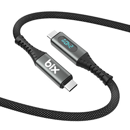 Bix USB4 Thunderbolt 4/3 Uyumlu PD 240W 40Gbps 8K 60Hz Ultra HD Dijital Ekran Göstergeli Şarj, Data ve Görüntü Kablosu 1 Metre