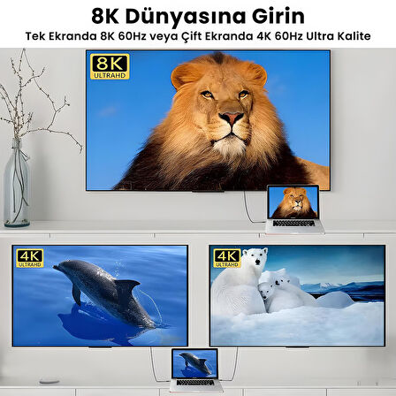 Bix USB4 Thunderbolt 4/3 Uyumlu PD 240W 40Gbps 8K 60Hz Ultra HD Dijital Ekran Göstergeli Şarj, Data ve Görüntü Kablosu 1 Metre