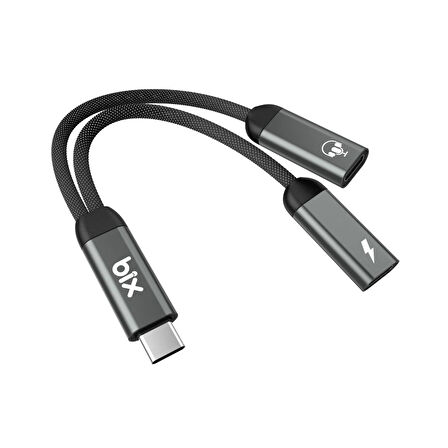 Bix ADP-13 Type-C to Çift Type-C Adaptör ve 15W Hızlı Şarj Dönüştürücü