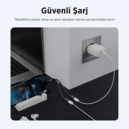 Bix ADP-13 Type-C to Çift Type-C Adaptör ve 15W Hızlı Şarj Dönüştürücü