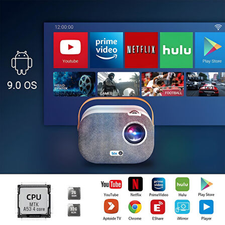 Bix Vega II Android Projeksiyon Cihazı Full HD 1920x1080 4K Desteği 200 ANSI Lümen Wifi Bluetooth Akıllı Projektör