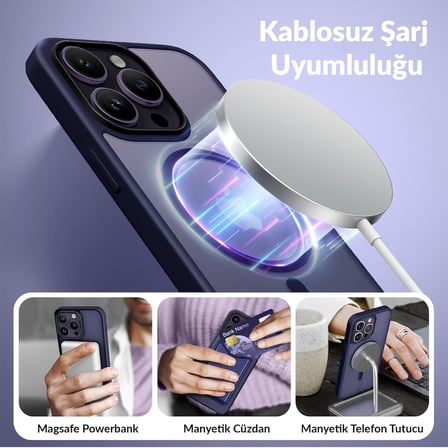 Bix iPhone 13 Pro MagSafe Uyumlu Kılıf Tam Koruma Manyetik Darbe Emici Mor