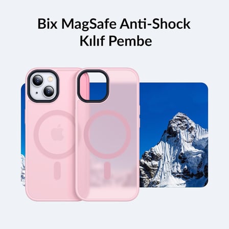Bix iPhone 14 Plus / 15 Plus MagSafe Uyumlu Kılıf Tam Koruma Manyetik Darbe Emici Pembe