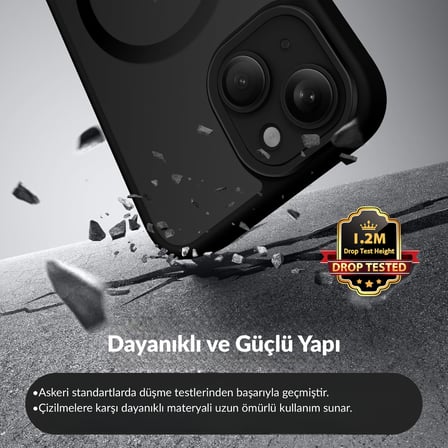Bix iPhone 15 MagSafe Uyumlu Kılıf Tam Koruma Manyetik Darbe Emici Siyah