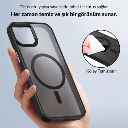 Bix iPhone 15 Pro MagSafe Uyumlu Kılıf Tam Koruma Manyetik Darbe Emici Siyah