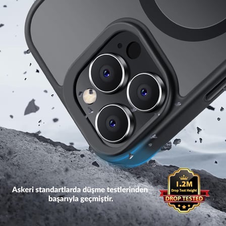 Bix iPhone 15 Pro MagSafe Uyumlu Kılıf Tam Koruma Manyetik Darbe Emici Siyah