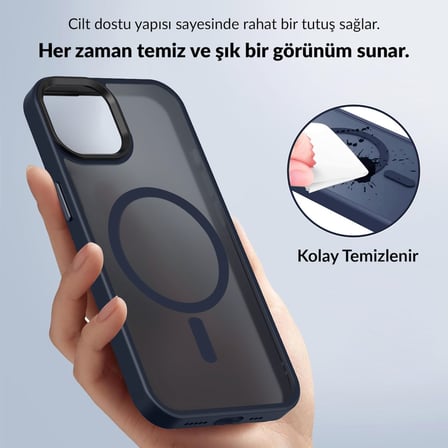 Bix iPhone 15 Pro MagSafe Uyumlu Kılıf Tam Koruma Manyetik Darbe Emici Gece Mavisi