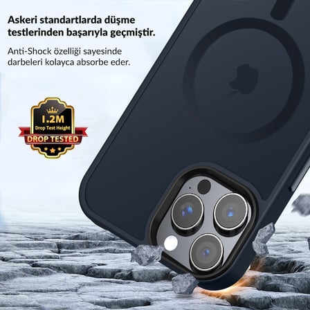Bix iPhone 15 Pro MagSafe Uyumlu Kılıf Tam Koruma Manyetik Darbe Emici Gece Mavisi