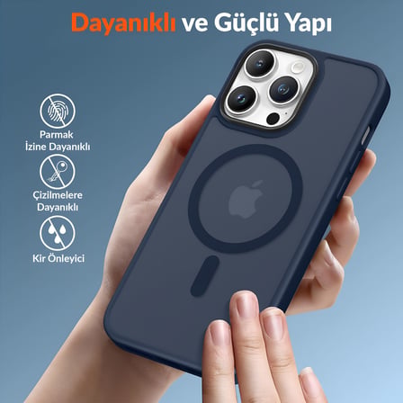 Bix iPhone 15 Pro Max MagSafe Uyumlu Kılıf Tam Koruma Manyetik Darbe Emici Gece Mavisi