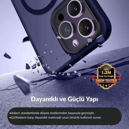 Bix iPhone 15 Pro Max MagSafe Uyumlu Kılıf Tam Koruma Manyetik Darbe Emici Mor