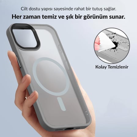 Bix iPhone 13 Pro MagSafe Uyumlu Kılıf Tam Koruma Manyetik Darbe Emici Gri