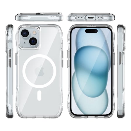 Bix iPhone 14 Plus / 15 Plus Octagon Hava Yastıklı MagSafe Kılıf Maksimum Korumalı Antrasit Kristal Şeffaf 