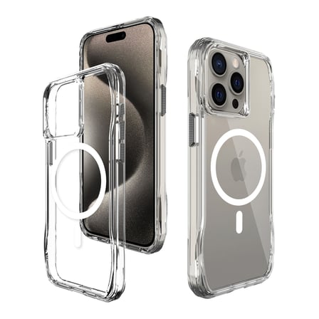Bix iPhone 15 Pro Octagon Hava Yastıklı MagSafe Kılıf Maksimum Korumalı Antrasit Kristal Şeffaf 