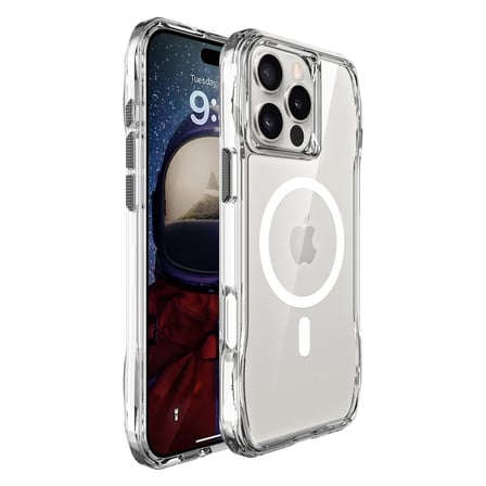 Bix iPhone 16 Pro Octagon Hava Yastıklı MagSafe Kılıf Maksimum Korumalı Antrasit Kristal Şeffaf 