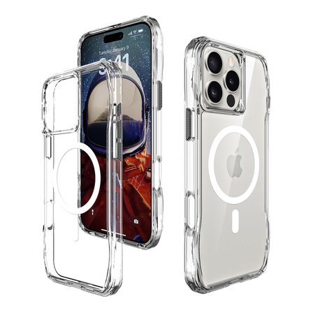 Bix iPhone 16 Pro Max Octagon Hava Yastıklı MagSafe Kılıf Maksimum Korumalı Antrasit Kristal Şeffaf 